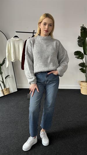 Balıkçıyaka Balon Kol Kazak Gri