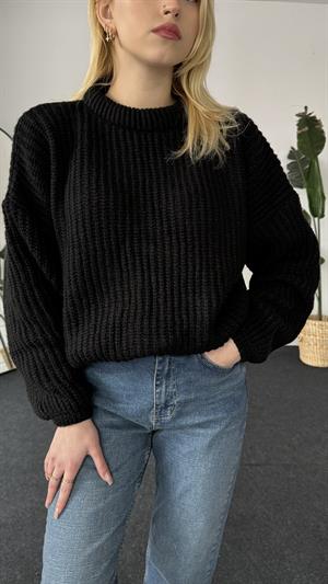 Balıkçıyaka Balon Kol Kazak Siyah