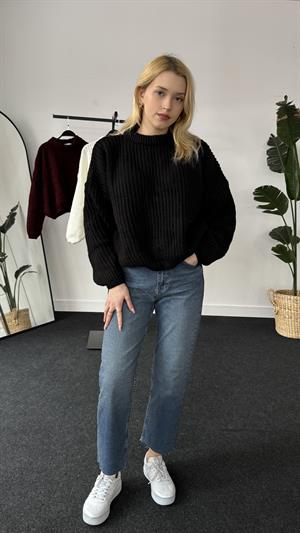 Balıkçıyaka Balon Kol Kazak Siyah