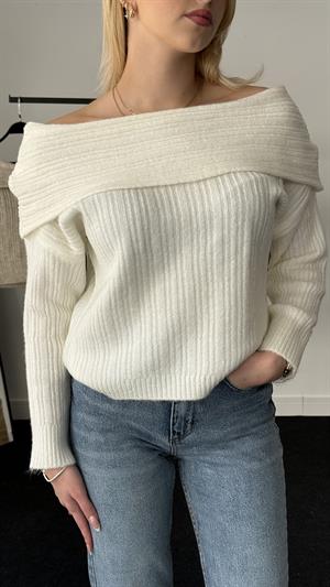 Bardot Yaka Kol Yırtmaçlı Fermuarlı Triko Hırka Ekru