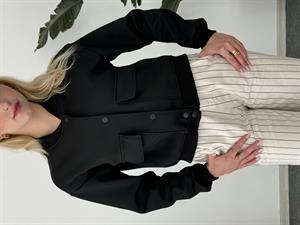 Bel Ve Kol Lastikli Bomber Ceket Siyah 