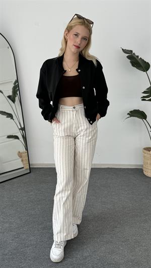 Bel Ve Kol Lastikli Bomber Ceket Siyah 