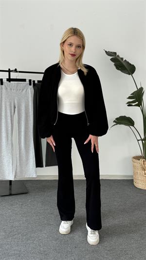 Beli Fitilli İspanyol Paça Pantolon Siyah