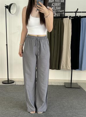 Beli Lastikli Bol Paça Keten Pantolon Antrasit 