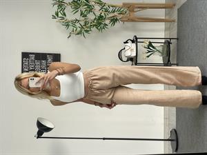 Beli Lastikli Bol Paça Keten Pantolon Taş