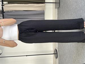 Beli Lastikli Bol Paça Keten Pantolon Siyah