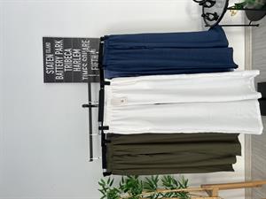 Beli Lastikli Bol Paça Keten Pantolon Beyaz