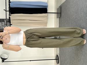 Beli Lastikli Bol Paça Keten Pantolon  Haki