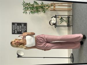 Beli Lastikli Bol Paça Keten Pantolon Pudra