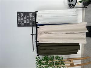 Beli Lastikli Bol Paça Keten Pantolon Krem 