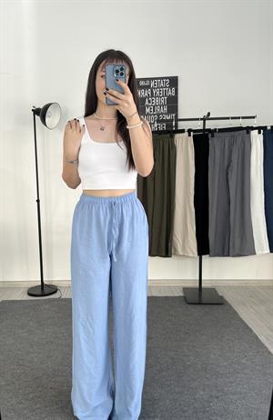 Beli Lastikli Bol Paça Keten Pantolon Bebek Mavisi