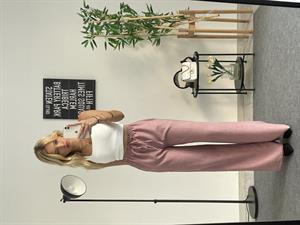 Beli Lastikli Bol Paça Keten Pantolon Pudra