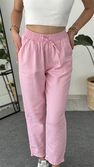 Beli Lastikli Gabardin Kumaş Pantolon Pembe 