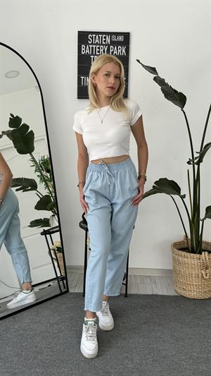 Beli Lastikli Gabardin Kumaş Pantolon Bebek Mavisi 