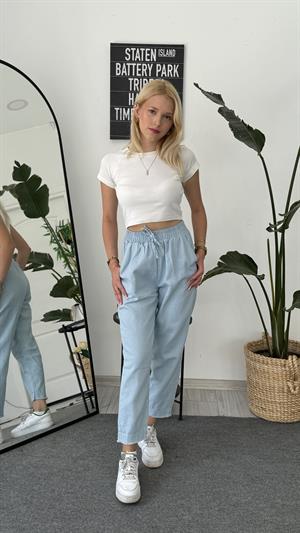 Beli Lastikli Gabardin Kumaş Pantolon Bebek Mavisi 