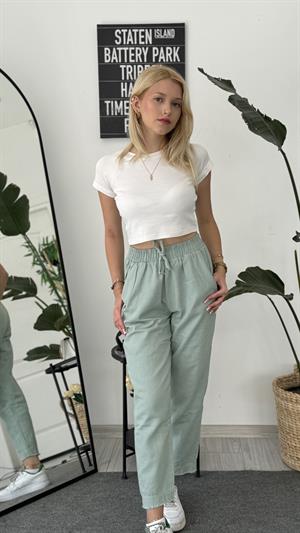Beli Lastikli Gabardin Kumaş Pantolon Bebek  Mint Yeşili 