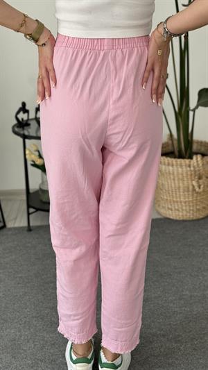 Beli Lastikli Gabardin Kumaş Pantolon Pembe 