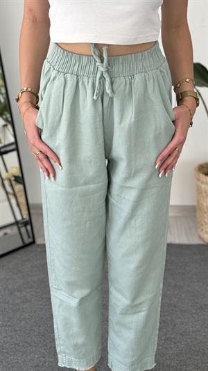 Beli Lastikli Gabardin Kumaş Pantolon Bebek  Mint Yeşili 