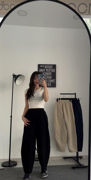 Beli Lastikli Gabardin Kumaş Şalvar Pantolon Siyah 
