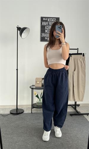 Beli Lastikli Gabardin Kumaş Şalvar Pantolon Lacivert 