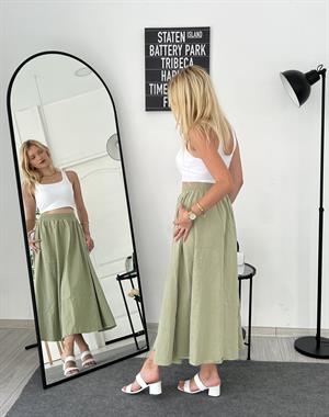 Beli Lastikli Kloş Etek Haki