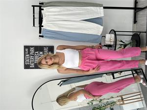 Beli Lastikli Müslin Kumaş Pantolon Pembe