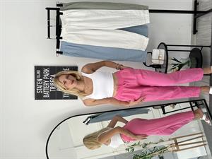 Beli Lastikli Müslin Kumaş Pantolon Pembe