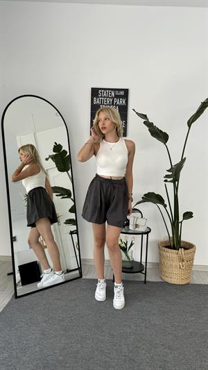 Beli Lastikli Palazzo Şort Antrasit 