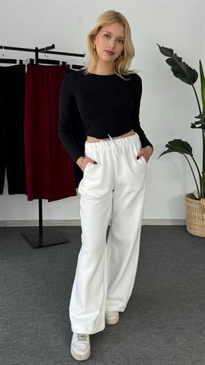 Beli Lastikli Üç İplik Şardonlu Zr Kalıp Esofman Beyaz