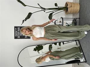 Beli Lastikli Yazlık Kumaş Palazzo Pantolon Haki