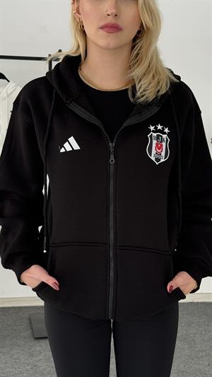 Beşiktaş Armalı Üç İplik Şardonlu Fermuarlı Sweat Siyah 