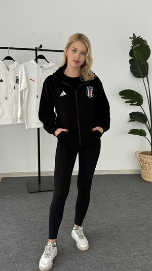 Beşiktaş Armalı Üç İplik Şardonlu Fermuarlı Sweat Siyah 