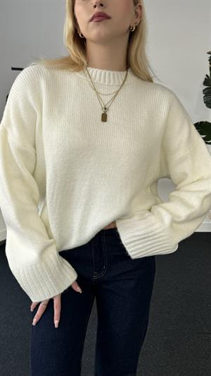 Bisiklet Yaka Basic Kazak Beyaz