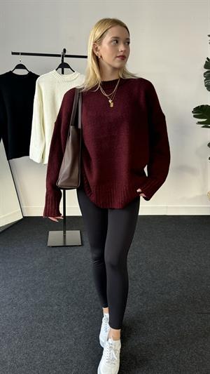 Bisiklet Yaka Basic Kazak Bordo