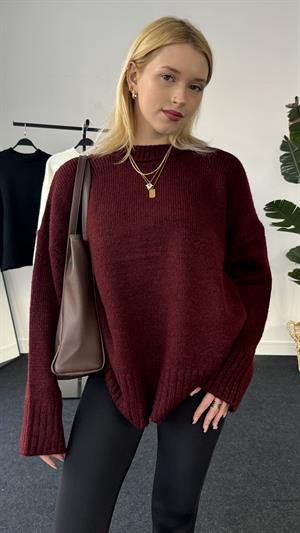 Bisiklet Yaka Basic Kazak Bordo