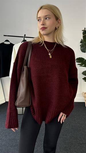 Bisiklet Yaka Basic Kazak Bordo