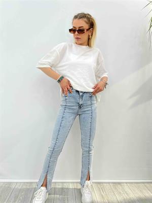 Bisiklet Yaka İki İplik Basic Tshirt - Beyaz