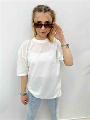 Bisiklet Yaka İki İplik Basic Tshirt - Beyaz