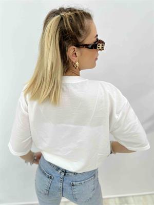 Bisiklet Yaka İki İplik Basic Tshirt - Beyaz