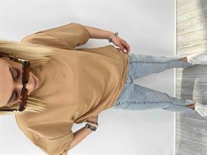Bisiklet Yaka İki İplik Basic Tshirt - Hardal
