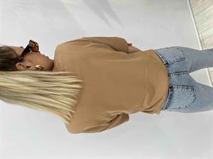 Bisiklet Yaka İki İplik Basic Tshirt - Hardal