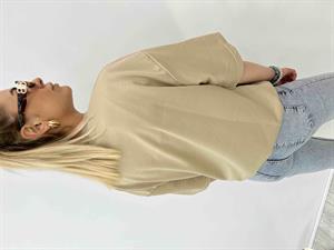 Bisiklet Yaka İki İplik Basic Tshirt - Krem