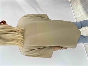 Bisiklet Yaka İki İplik Basic Tshirt - Krem