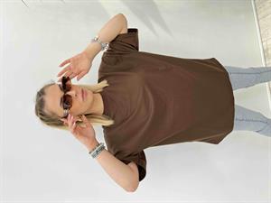 Bisiklet Yaka İki İplik Basic Tshirt - Kahve