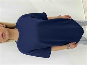 Bisiklet Yaka İki İplik Basic Tshirt - Lacivert