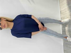 Bisiklet Yaka İki İplik Basic Tshirt - Lacivert