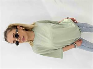 Bisiklet Yaka İki İplik Basic Tshirt - Mint Yeşili