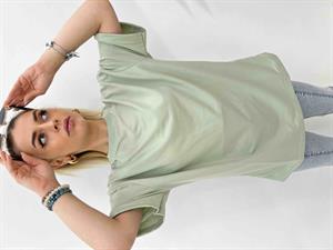Bisiklet Yaka İki İplik Basic Tshirt - Mint Yeşili