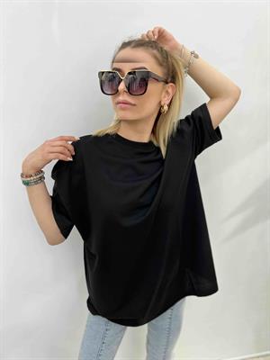 Bisiklet Yaka İki İplik Basic Tshirt - Siyah