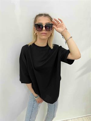 Bisiklet Yaka İki İplik Basic Tshirt - Siyah